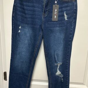 Women's Distressed Blue Straight Leg Jeans